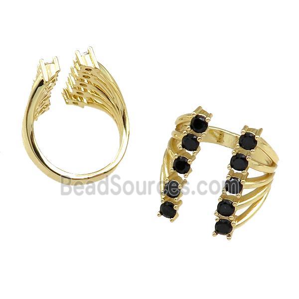 copper Rings pave black zircon, adjustable, gold plated