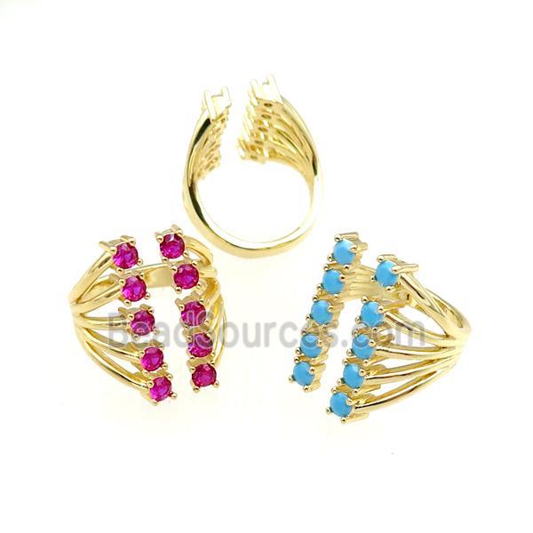 copper Rings pave zircon, mixed, adjustable, gold plated