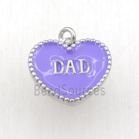 copper heart DAD pendant with lavender enameling, platinum plated