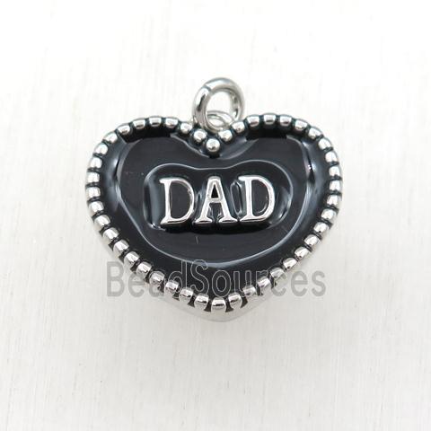 copper heart DAD pendant with black enameling, platinum plated