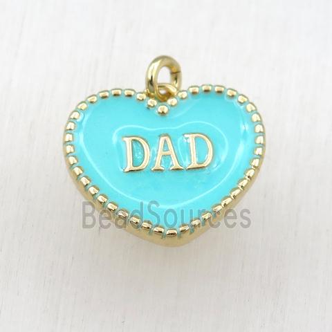 copper heart DAD pendant with green enameling, gold plated