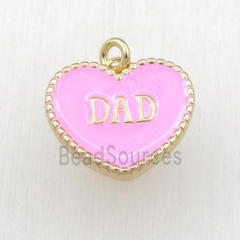 copper heart DAD pendant with pink enameling, gold plated