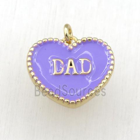 copper heart DAD pendant with lavender enameling, gold plated