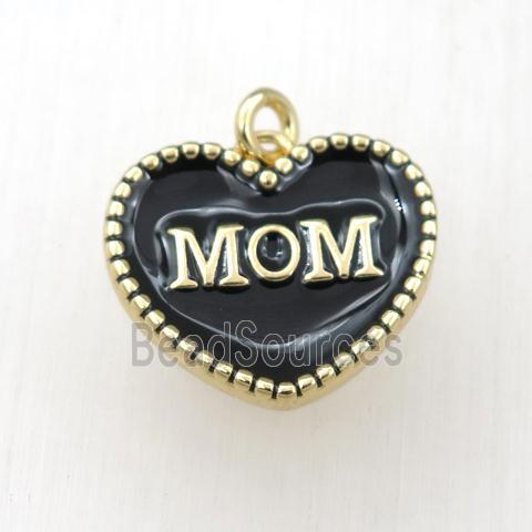 copper heart MOM pendant with black enameling, gold plated