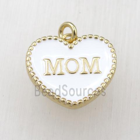 copper heart MOM pendant with white enameling, gold plated