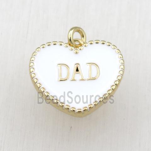 copper heart DAD pendant with white enameling, gold plated