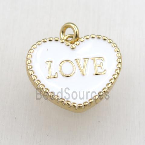 copper heart LOVE pendant with white enameling, gold plated