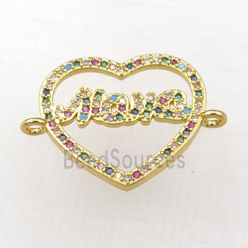 copper heart MAMA connector paved zircon, gold plated