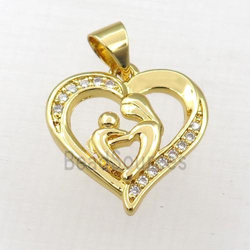 copper heart mama pendant paved zircon, gold plated