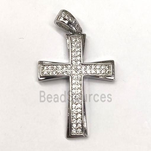 copper cross pendant pave zircon, platinum plated