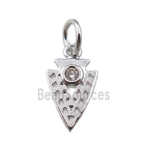 copper arrowhead pendant pave zircon, platinum plated