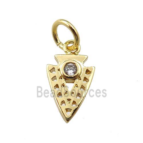 copper arrowhead pendant pave zircon, gold plated