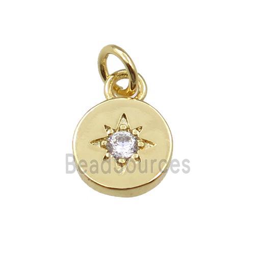 copper circle pendant pave zircon with northstar, gold plated