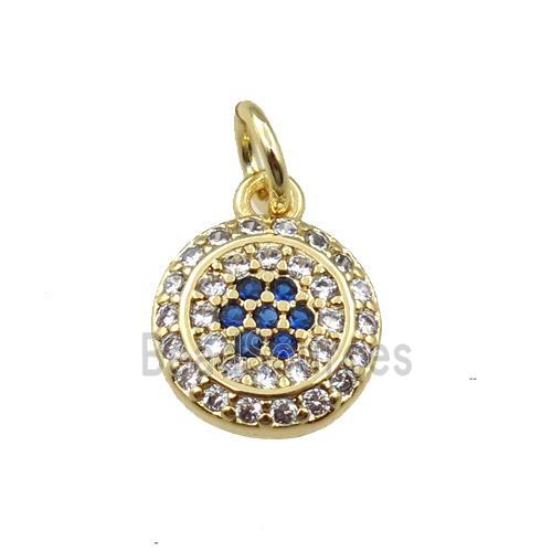 copper circle pendant pave zircon, gold plated