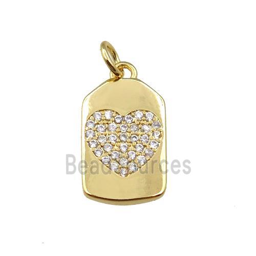 copper lock pendant pave zircon with heart, gold plated