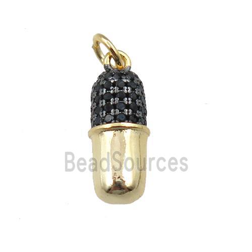 copper pill charm pendant pave zircon, gold plated