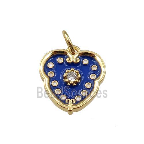 copper heart pendant with blue enameled, gold plated