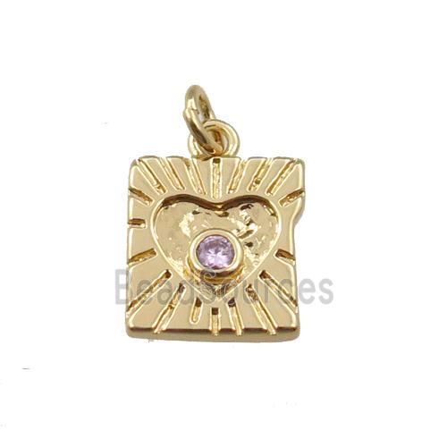 copper square pendant pave zircon, gold plated