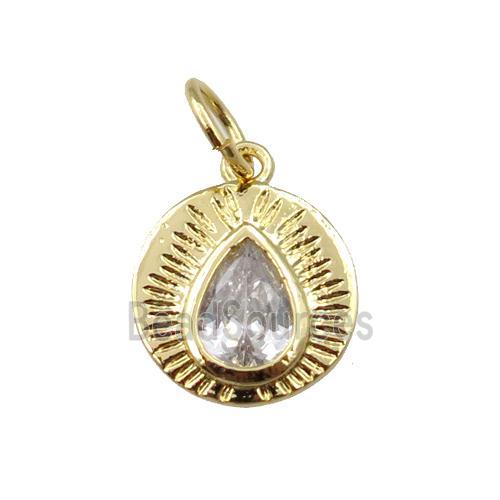 copper teardrop pendant pave zircon, gold plated