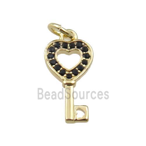 copper key pendant pave zircon, gold plated