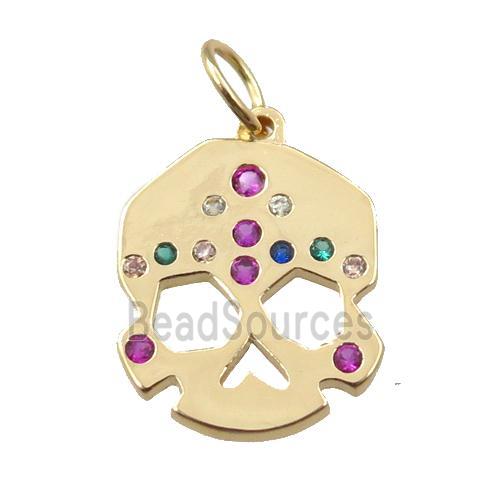 copper skull pendant pave zircon, gold plated