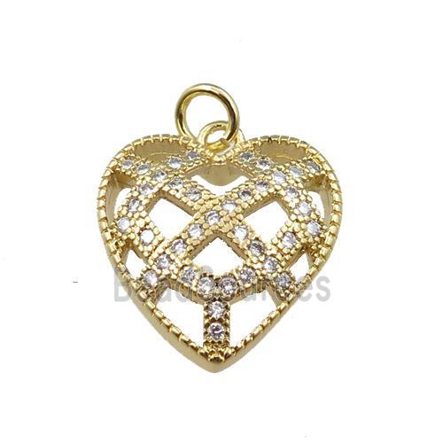 copper heart pendant pave zircon, gold plated