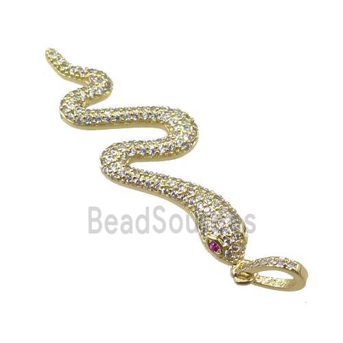 copper snake pendant pave zircon, gold plated