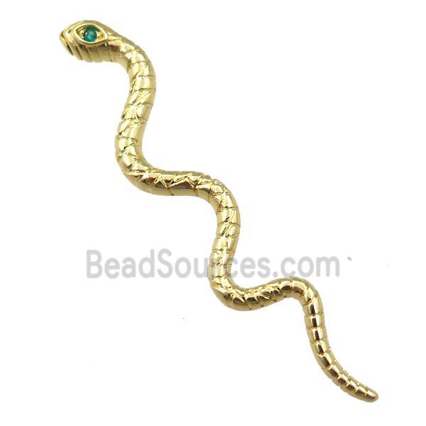 copper snake pendant pave zircon, gold plated