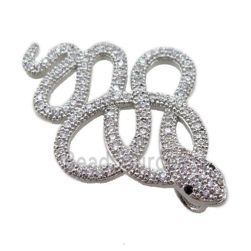 copper snake pendant pave zircon, platinum plated