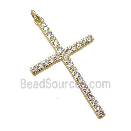 copper cross pendant pave zircon, gold plated