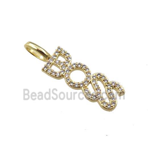 copper BOSS pendant pave zircon, gold plated