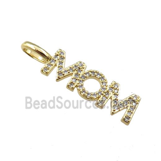 copper MOM pendant pave zircon, gold plated