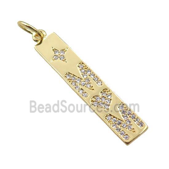 copper letter pendant pave zircon, MOM, gold plated