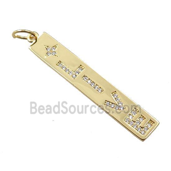 copper letter pendant pave zircon, LIVE, gold plated