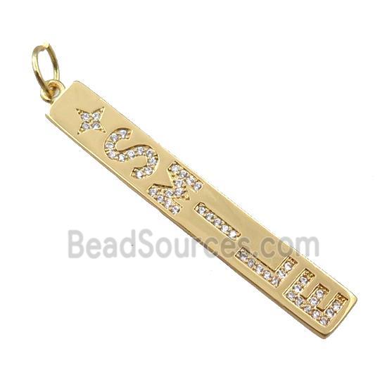 copper letter pendant pave zircon, SMILE, gold plated