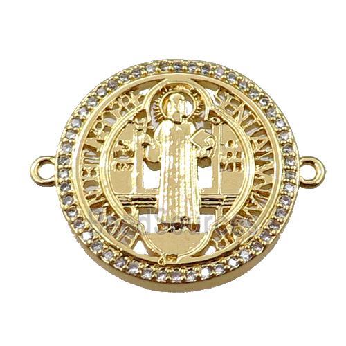 copper Saint Religious connector pave zircon, circle, gold plated