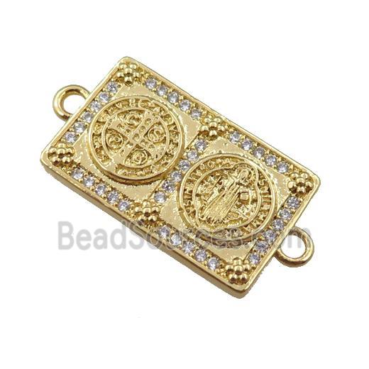 copper Saint Religious connector pave zircon, rectangle, gold plated