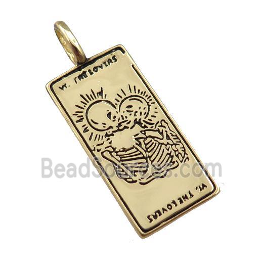 copper tarot card pendant, skull, gold plated