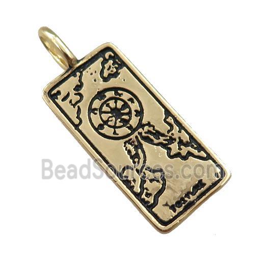 copper tarot card pendant, compass, gold plated