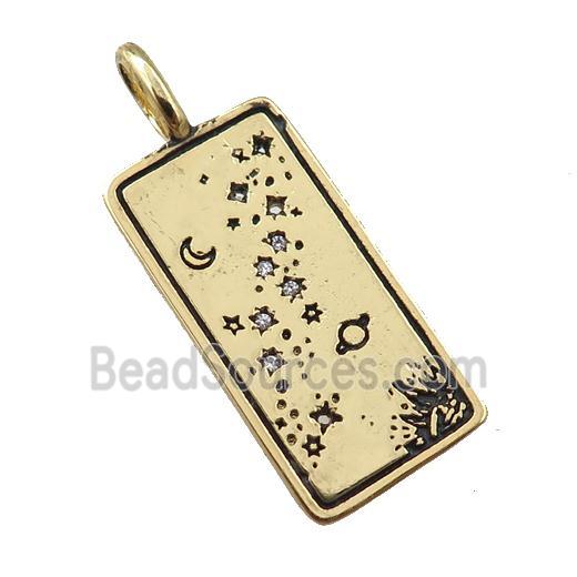 copper tarot card pendant, moon star, gold plated