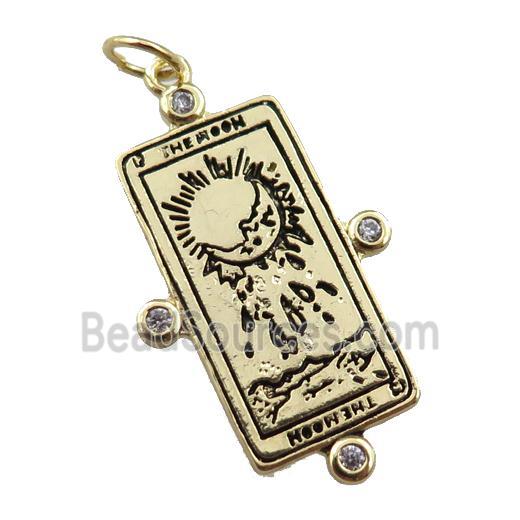 copper tarot card pendant, moon charm, gold plated