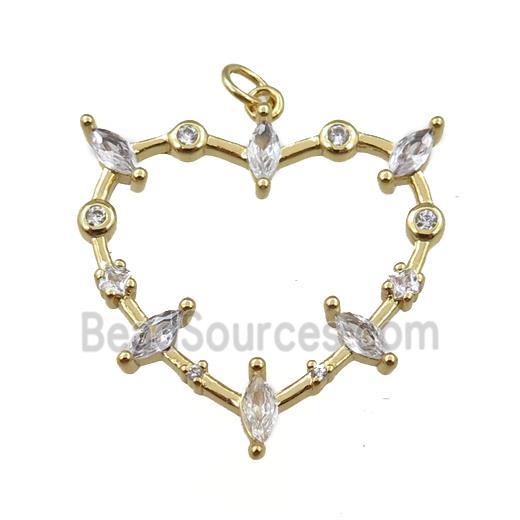 copper heart pendant pave zircon, gold plated