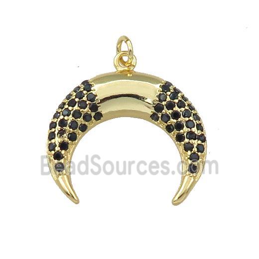 copper crescent moon pendant pave zircon, gold plated