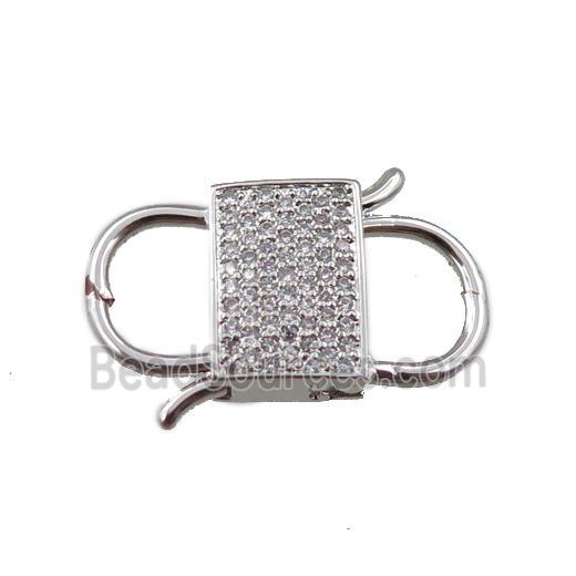 copper clasp pave zircon, platinum plated