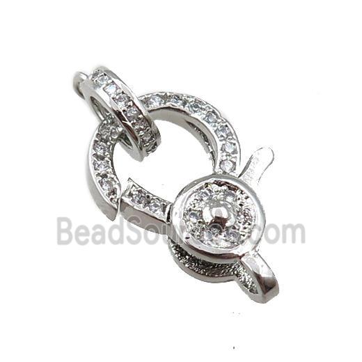 copper lobster clasp pave zircon, platinum plated