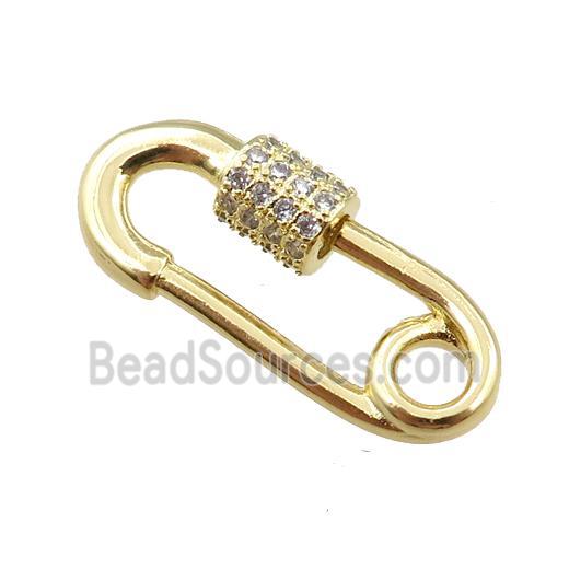 copper carabiner clasp pave zircon, gold plated