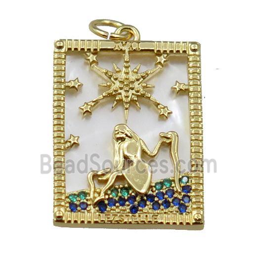 copper Frame pendant pave zircon with enchantress, gold plated