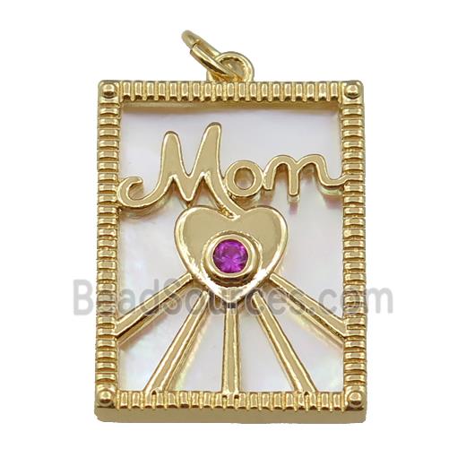 copper Frame pendant with heart MOM, gold plated