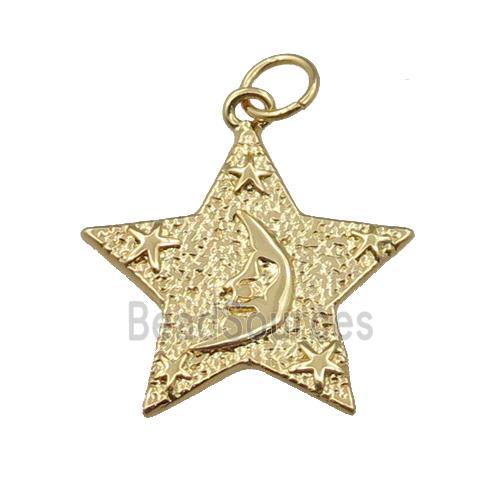 copper star pendant pave zircon, moon, gold plated