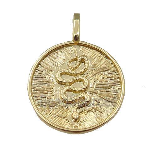 copper circle pendant with snake, gold plated